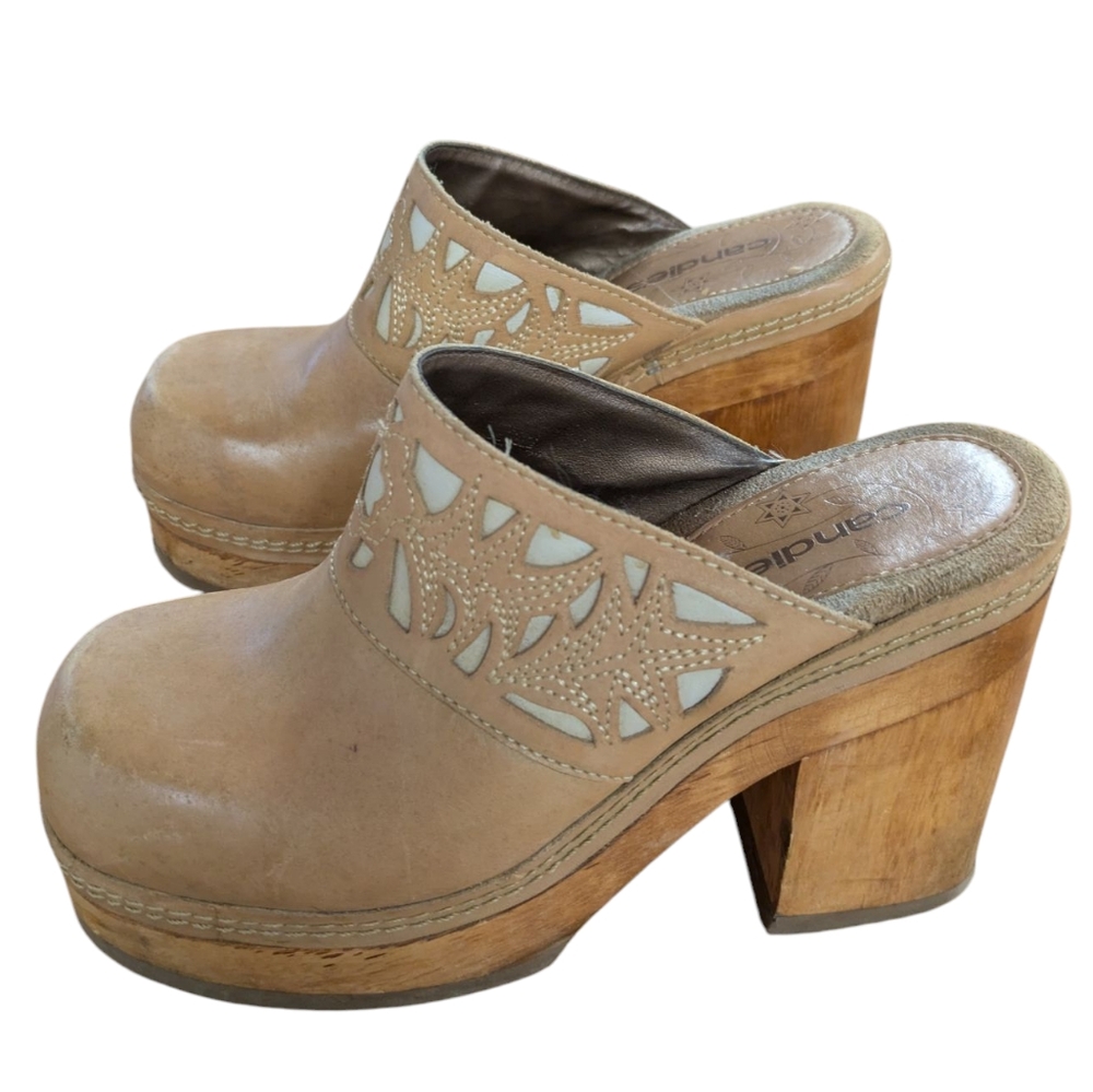 Candies Vintage Wooden Platform Clogs Tan Size 7